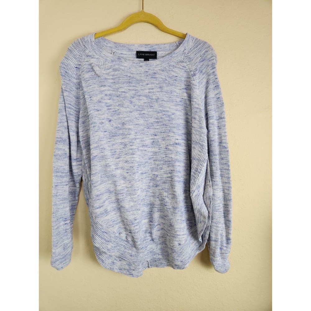 Lane Bryant Blue White Womens‎ sweater size 16/18 Side Slits W/ Buttons